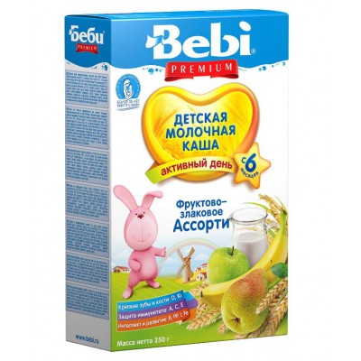 Каша Bebi Premium фруктово-злаковое ассорти молочная, с 6мес., 250гр.